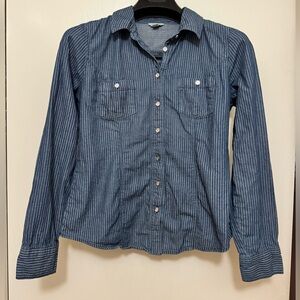 Guess Western Stripe Button Down Shirt Women’s M Blue Cotton Rodeo Top